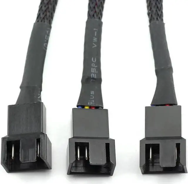 Alt view image 3 of 6 - 4Pin 1 to 3 Ways PWM Fan Splitter Cable Black Sleeved Fan Power Extension Cable 4Pin Female to 3X 4Pin Male 27cm/10.5 inches