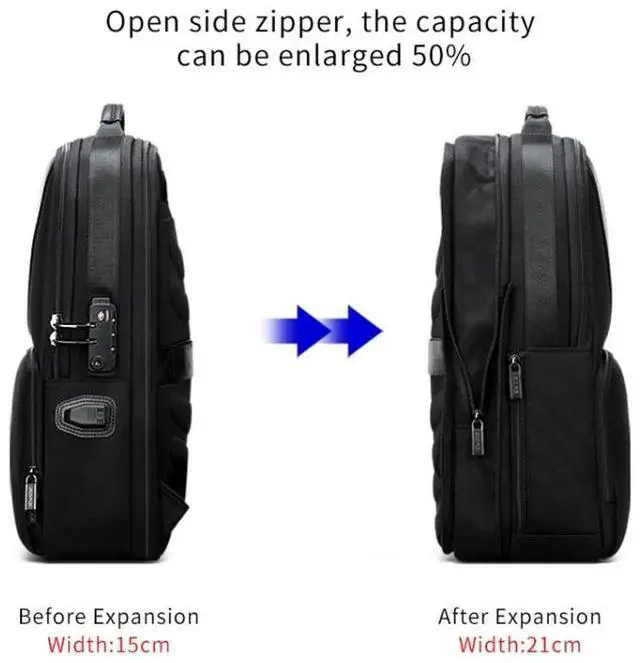 Alt view image 5 of 7 - Bopai 61-02511 Business Travel Breathable Waterproof Anti-theft Man Backpack, Size: 30x15x44cm(Black)