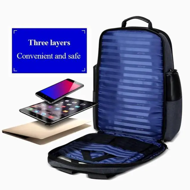 Alt view image 6 of 7 - Bopai 851-014318 Fashion Outdoor Breathable Waterproof Anti-theft Three-layer Large Capacity Double Shoulder Bag,with USB Charging Port, Size: 31x17x44cm(Grey)