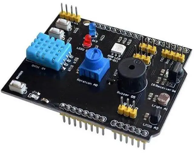 Alt view image 2 of 5 - 9-in-1 Multifunctional Expansion Board DHT11 Temperature and Humidity LM35 Temperature Buzzer Compatible with UNO
