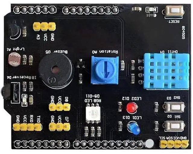 Alt view image 4 of 5 - 9-in-1 Multifunctional Expansion Board DHT11 Temperature and Humidity LM35 Temperature Buzzer Compatible with UNO