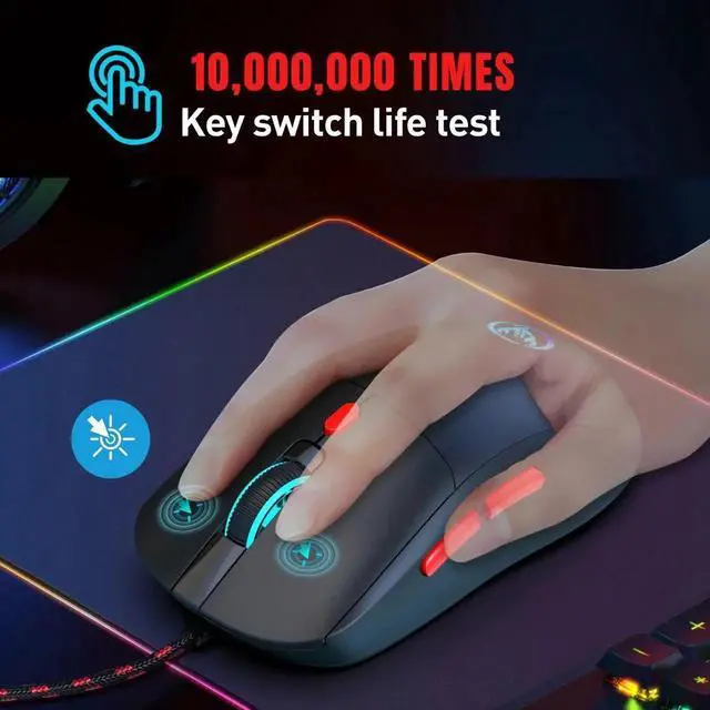 Main image of 6 Keys Wired Gaming Mouse Adjustable 3600dpi 7 Colors RGB Co