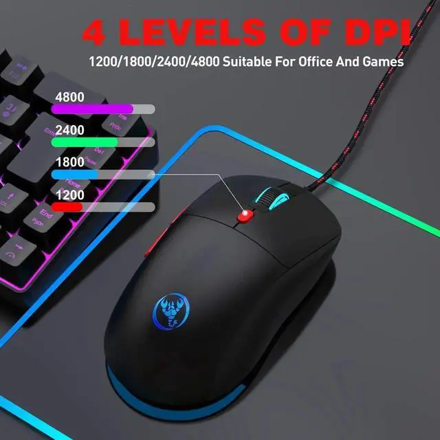 Alt view image 6 of 7 - 6 Keys Wired Gaming Mouse Adjustable 3600dpi 7 Colors RGB Co