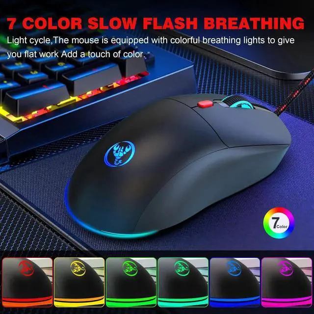 Alt view image 5 of 7 - 6 Keys Wired Gaming Mouse Adjustable 3600dpi 7 Colors RGB Co