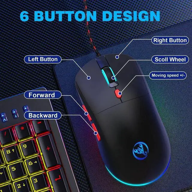 Alt view image 4 of 7 - 6 Keys Wired Gaming Mouse Adjustable 3600dpi 7 Colors RGB Co