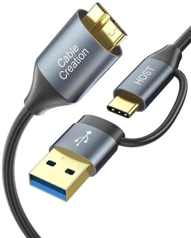 Main image of CableCreation USB C Hard Drive Cable 1FT, 5Gbps USB A/C to Micro B, Compatible With iPhone 15 Plus/15 Pro Max, WD, External Hard Drive, and Camera, Grey