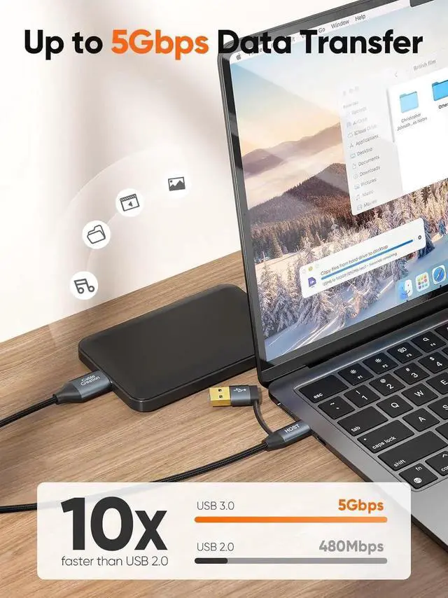 Alt view image 4 of 7 - CableCreation USB C Hard Drive Cable 1FT, 5Gbps USB A/C to Micro B, Compatible With iPhone 15 Plus/15 Pro Max, WD, External Hard Drive, and Camera, Grey