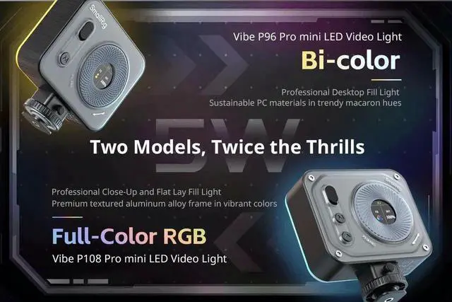 Alt view image 7 of 7 - SmallRig Vibe P96 Pro mini LED Video Light Pink Black Color