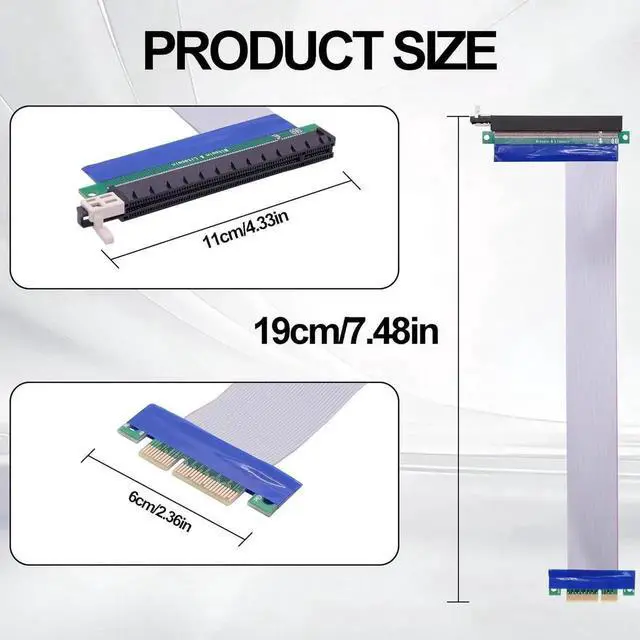 Alt view image 6 of 7 - PCI-E 4X to 16x Riser Cable Adapter PCI Express 4X to 16x Riser Card Converter Extension Cable for Graphics SSD RAID Cards etc-19cm