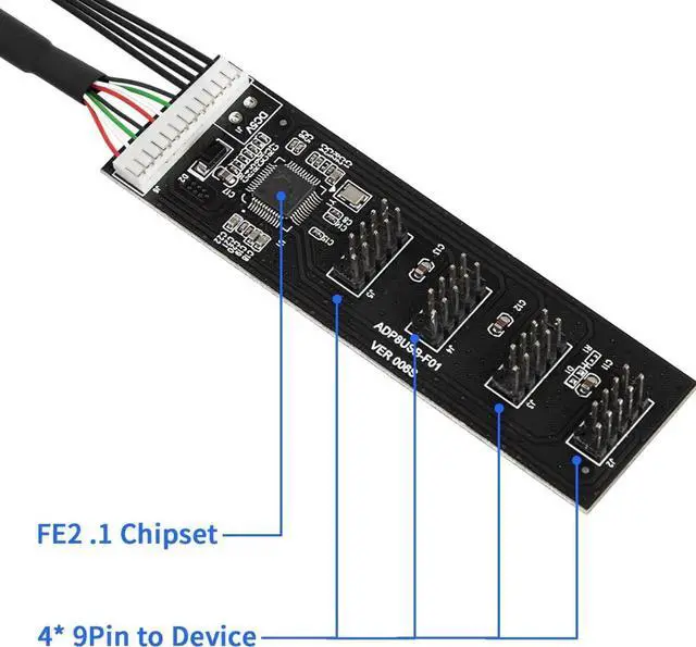 Alt view image 3 of 5 - 9 Pin USB 2.0 to 4X 9 Pin Extension Splitter, USB 2.0 Header Splitter, Internal USB Hub USB 2.0 Splitter