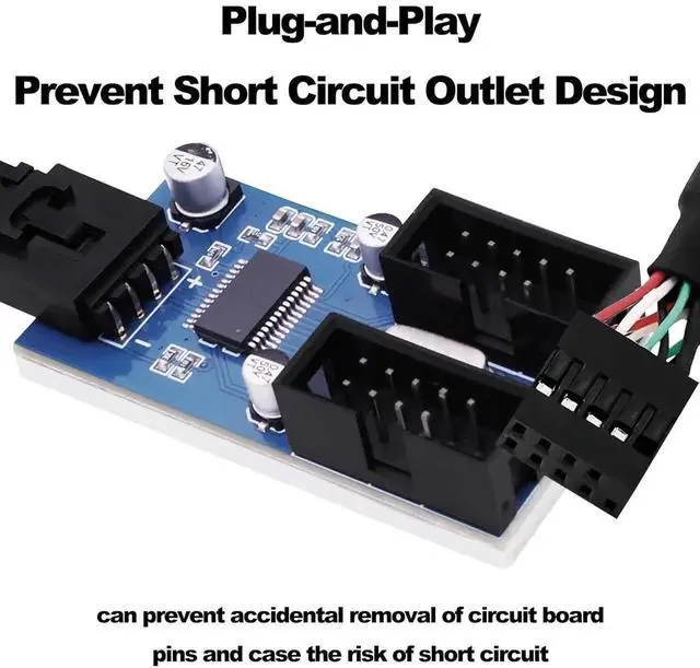 Alt view image 7 of 7 - USB 2.0 Hub Header Splitter 9 Pin Motherboard Header 1 Male to Dual 2 Internal USB 2.0 Female Hub Adapter Splitter Extension Cable for CPU WiFi Card -30CM/0.98FT