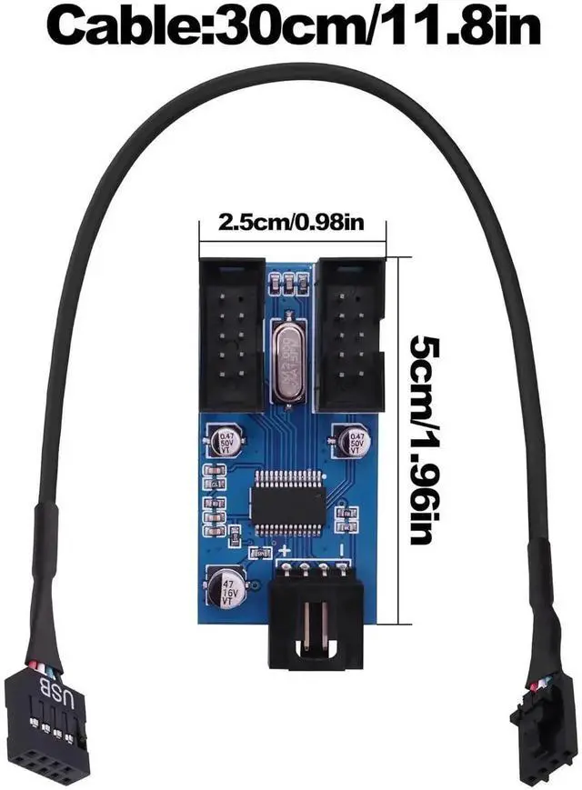 Alt view image 4 of 7 - USB 2.0 Hub Header Splitter 9 Pin Motherboard Header 1 Male to Dual 2 Internal USB 2.0 Female Hub Adapter Splitter Extension Cable for CPU WiFi Card -30CM/0.98FT