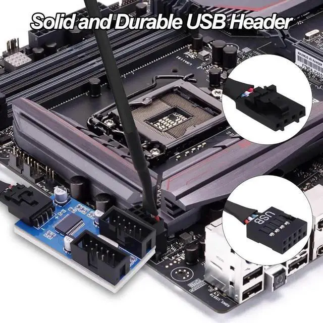 Alt view image 2 of 7 - USB 2.0 Hub Header Splitter 9 Pin Motherboard Header 1 Male to Dual 2 Internal USB 2.0 Female Hub Adapter Splitter Extension Cable for CPU WiFi Card -30CM/0.98FT