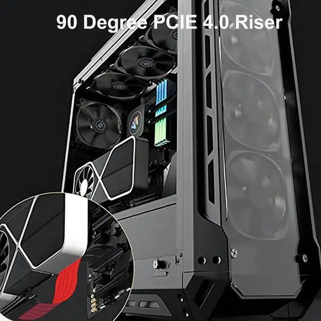 Alt view image 6 of 7 - OwlTree Pcie 4.0 Riser Cable, PCIe 4.0 x16 High Speed Flexible Extension 90 Degree Adapter Compatible with 4090 4080 4070 3090 and Pcie 3.0 System