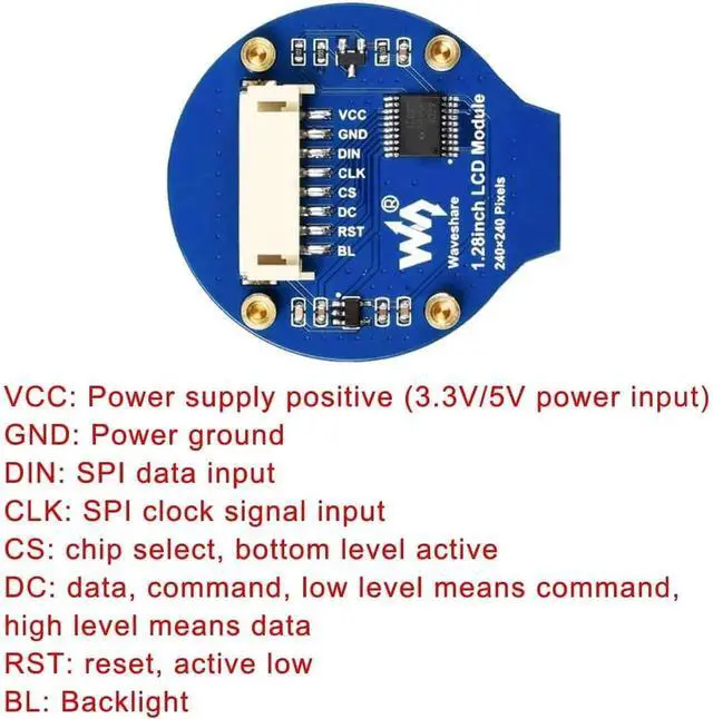 Alt view image 3 of 6 - 1.28 inch Circular Display LCD Screen Module 240×240 Pixels SPI Communication Compatible with Raspberry pi / Arduino and STM32