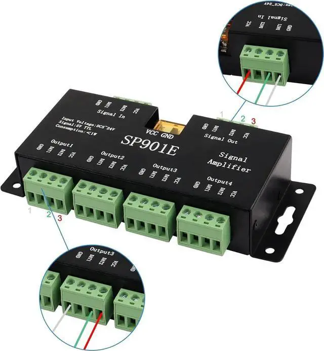 Alt view image 5 of 6 - SP901E LED Pixel Strip Amplifier Controller Signal Data SPI Repeater DC 5V-24V for WS2812B WS2811 SK6812 RGB LED Strip Lights
