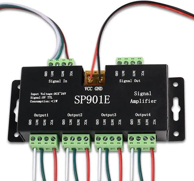 Alt view image 4 of 6 - SP901E LED Pixel Strip Amplifier Controller Signal Data SPI Repeater DC 5V-24V for WS2812B WS2811 SK6812 RGB LED Strip Lights