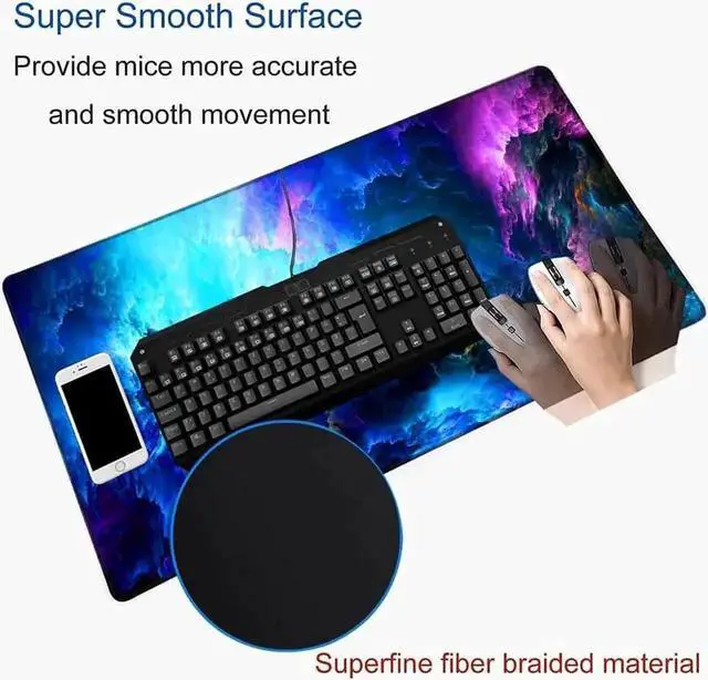 Alt view image 3 of 5 - Gaming Mouse Pad, Large Mouse Pads for Desk, Non-Slip Rubber Base Mousepad, Keyboard Mouse Mat, Desk Pad with Stitched Edges, 31.5x11.8inch, Dazzling Galaxy