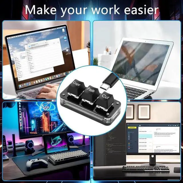 Alt view image 4 of 7 - GOLDENDISK Mini 3-Key Cut Copy Paste Keyboard Programmable Keypads with LED Light Mechanical Hot Swap Macro Keyboard for Working and Gaming