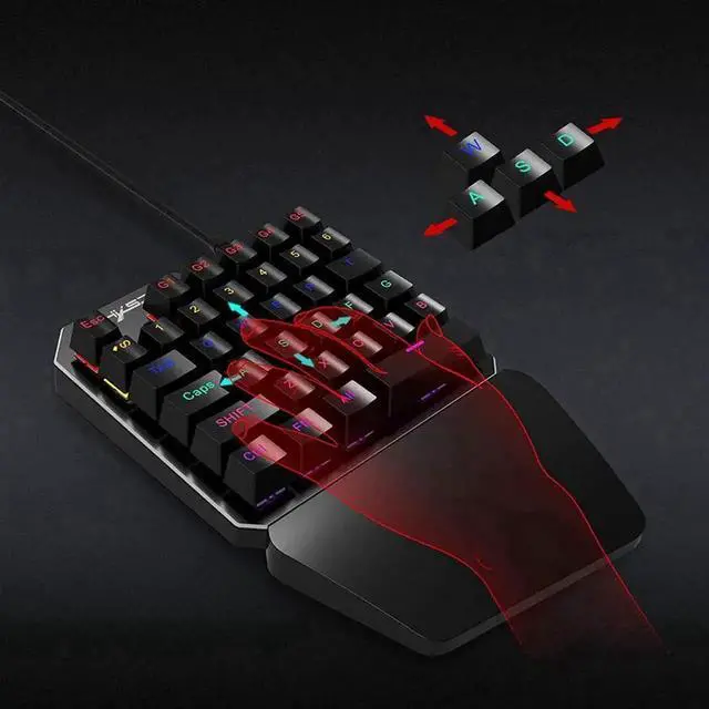 Alt view image 3 of 6 - One Handed Mechanical Gaming Keyboard , Mechanical Portable RGB LED Backlit Game Keyboard with Keypad for LOL/PUBG/Wow/Dota/OW/Fps Game, Blue Switches, 35 Keys