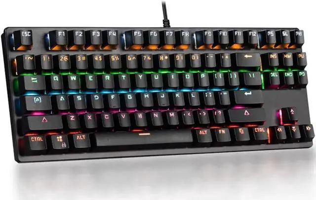 Main image of Mechanical Keyboard 87 Keys Small Compact Multicolour LED Backlit Wired USB Gaming Keyboard with Blue Switches, Metal Construction, Water Resistant for Windows PC Laptop game