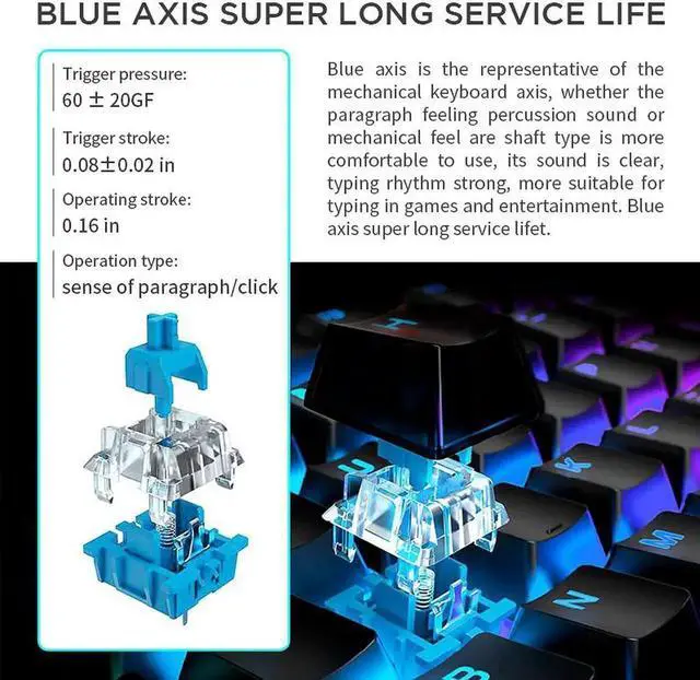 Alt view image 7 of 7 - Mechanical Keyboard 87 Keys Small Compact Multicolour LED Backlit Wired USB Gaming Keyboard with Blue Switches, Metal Construction, Water Resistant for Windows PC Laptop game