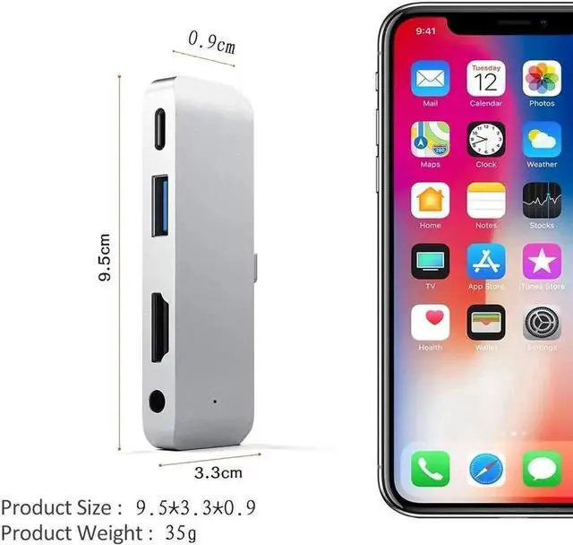 Alt view image 5 of 7 - USB Type-C Hub for 2018 iPad Pro and MacBook Pro, USB C Hub Adapter with USB-C PD Charging, 4K HDMI, USB 3.0 & 3.5 mm Headphone Jack, Silver