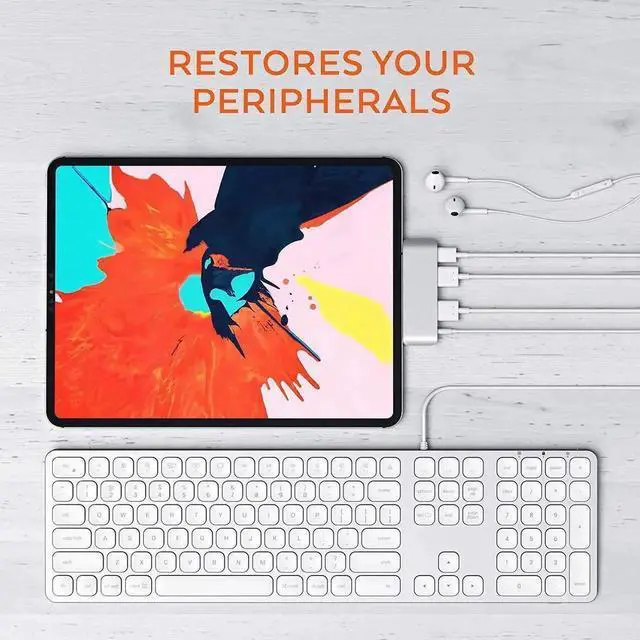 Alt view image 3 of 7 - USB Type-C Hub for 2018 iPad Pro and MacBook Pro, USB C Hub Adapter with USB-C PD Charging, 4K HDMI, USB 3.0 & 3.5 mm Headphone Jack, Silver