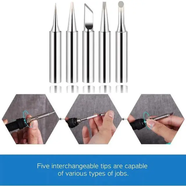 Alt view image 2 of 4 - Soldering Iron Kit Electronics Full Set 60W 110V Soldering Welding Iron Kit with Adjustable Temperature controlled 5pcs Soldering Tips