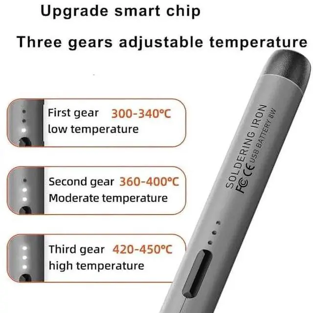 Alt view image 7 of 7 - Mini Cordless Soldering Iron Kit Portable Soldering Iron 3 Temperature Adjustment Soldering Iron Tool Kit USB Rechargeable for DIY Electronic Equipment Soldering Projects