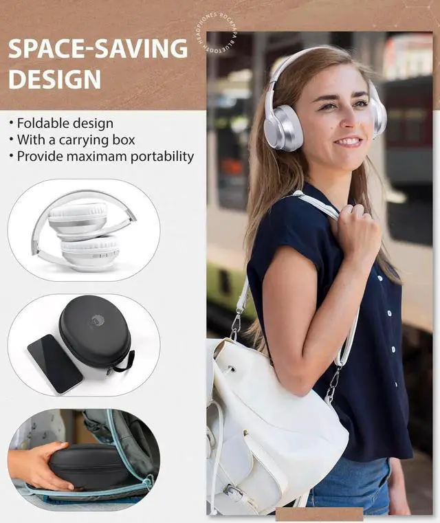 Alt view image 3 of 5 - rockpapa E8 Over The Ear Bluetooth Headphones with Microphone for Kid Children Boy Girl Youth Teen Adult, Foldable Wired/Wireless Headphones with Mic, Include Travel Case, Silver