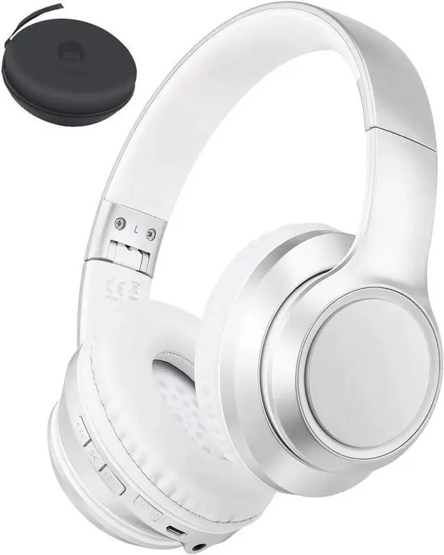 Main image of rockpapa E8 Over The Ear Bluetooth Headphones with Microphone for Kid Children Boy Girl Youth Teen Adult, Foldable Wired/Wireless Headphones with Mic, Include Travel Case, Silver