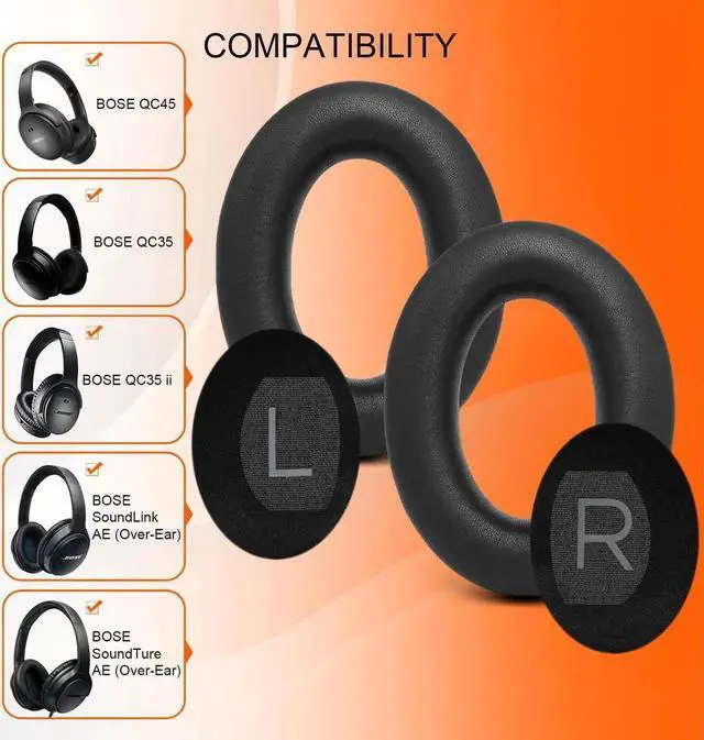 Alt view image 2 of 5 - GEVO Replacement Earpads Cushions for Bose QuietComfort 45 (QC45)/QuietComfort SE (QC SE) Over-Ear Headphones, Softer Sheepskin Leather, Extra Duable Leather, Noise Isolation Memory Foam (Black)