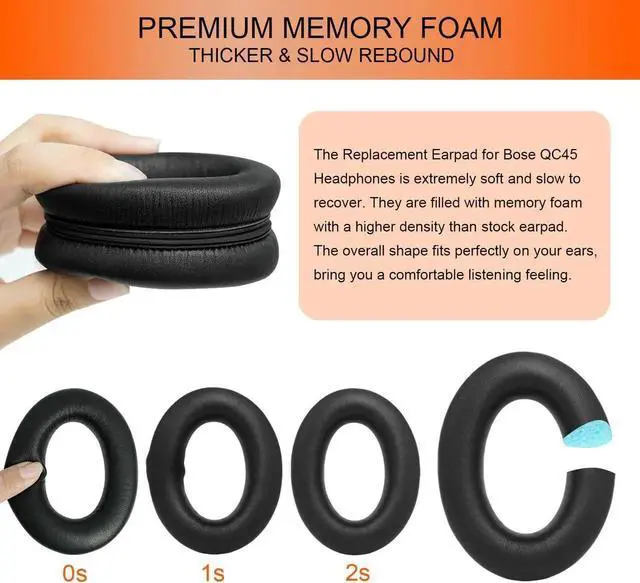 Alt view image 3 of 5 - GEVO Replacement Earpads Cushions for Bose QuietComfort 45 (QC45)/QuietComfort SE (QC SE) Over-Ear Headphones, Softer Sheepskin Leather, Extra Duable Leather, Noise Isolation Memory Foam (Black)