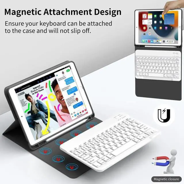 Alt view image 2 of 5 - GKABXY Case with Keyboard for iPad 10.2 inch 2021/2020/2019, iPad 9th/8th/7th Generation Detachable Bluetooth Keyboard Cover with Pencil Holder, Multi-Angle Stand for Study/Office/Travel (Black)