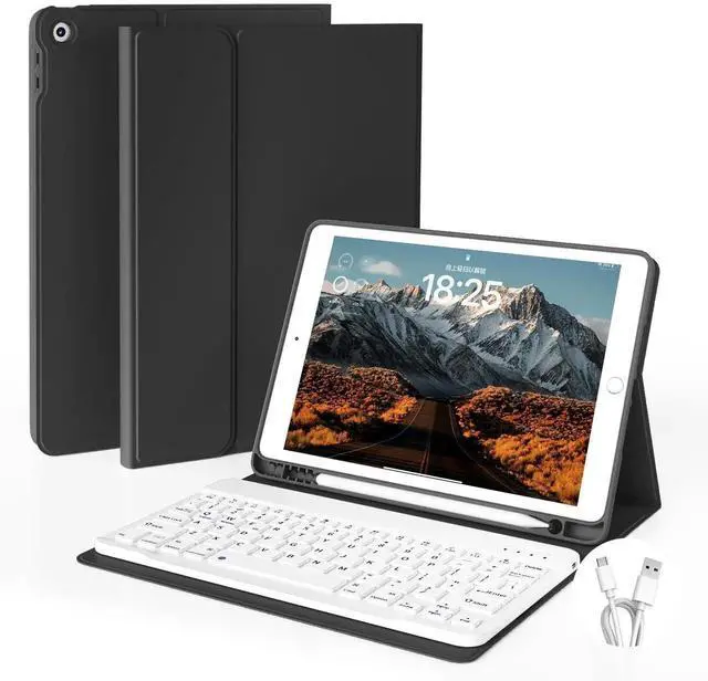 Main image of GKABXY Case with Keyboard for iPad 10.2 inch 2021/2020/2019, iPad 9th/8th/7th Generation Detachable Bluetooth Keyboard Cover with Pencil Holder, Multi-Angle Stand for Study/Office/Travel (Black)