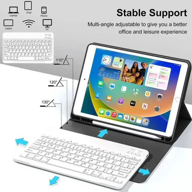 Alt view image 5 of 5 - GKABXY Case with Keyboard for iPad 10.2 inch 2021/2020/2019, iPad 9th/8th/7th Generation Detachable Bluetooth Keyboard Cover with Pencil Holder, Multi-Angle Stand for Study/Office/Travel (Black)