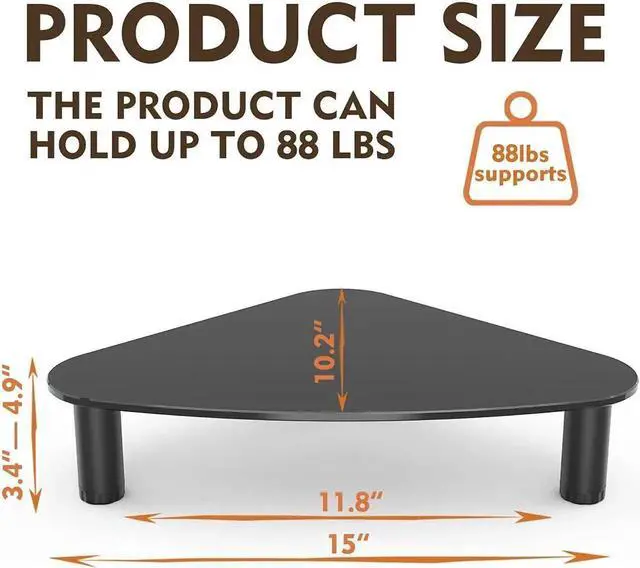 Alt view image 3 of 5 - Tempered Glass Computer Monitor Riser/Triangle Save Space Desktop Corner Stand for Computer Monitor & Laptop Black HD01B-003