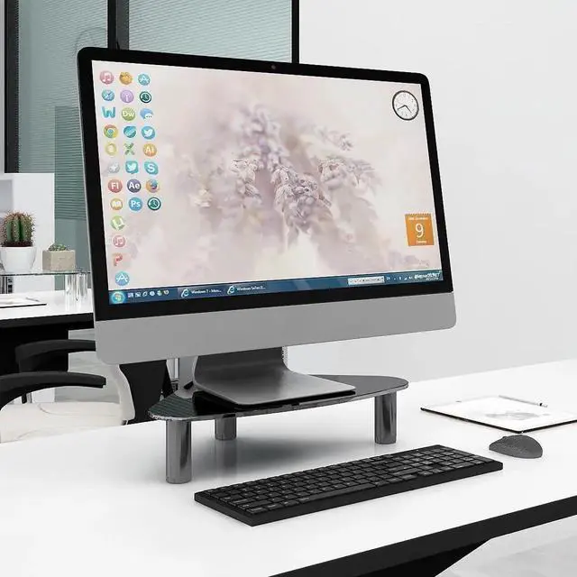 Alt view image 2 of 5 - Tempered Glass Computer Monitor Riser/Triangle Save Space Desktop Corner Stand for Computer Monitor & Laptop Black HD01B-003