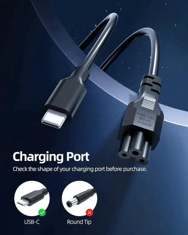 Alt view image 3 of 5 - 65W USB-C Charger Fit for HP EliteBook 1040 840 830 835 845 860 865 645 650 655 640 630 Elite x360 830 1040 2-in-1 G10, ProBook 440 445 455 Fortis 14 inch G10 PC Laptop Power Cord Supply