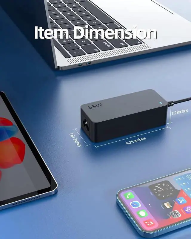 Alt view image 5 of 5 - 65W USB-C Charger Fit for HP EliteBook 1040 840 830 835 845 860 865 645 650 655 640 630 Elite x360 830 1040 2-in-1 G10, ProBook 440 445 455 Fortis 14 inch G10 PC Laptop Power Cord Supply