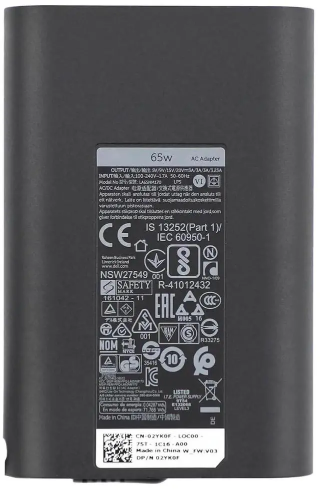 Alt view image 5 of 5 - 65W 45W Type C USB C Laptop Charger Fit for Dell xps 13 9360 9315 9310 9320 9350 9365 2in1 Latitude 5420 5290 5480 5491 5495 5520 5530 5580 5590 5591 7280 7290 AC Adapter Power Supply Cord