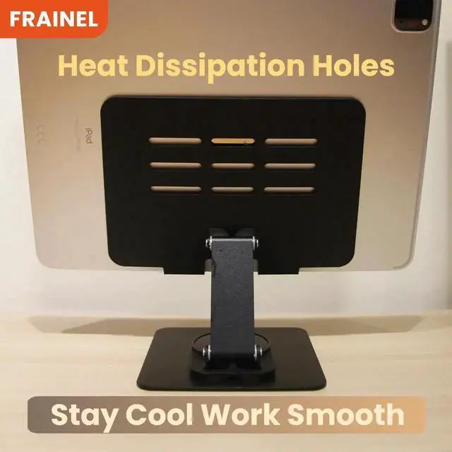 Alt view image 2 of 5 - FRAINEL 360° Rotating Adjustable iPad Stand Aluminum Alloy Tablet Holder with Anti-Slip Pads, Ventilated Back Panel, Infinite Angle Support Arm, Compatible with iPad, Kindle, Surface