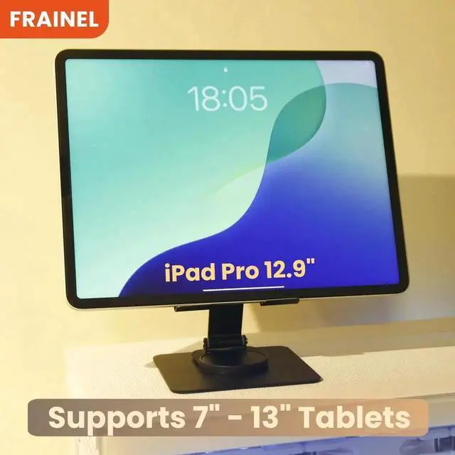 Alt view image 4 of 5 - FRAINEL 360° Rotating Adjustable iPad Stand Aluminum Alloy Tablet Holder with Anti-Slip Pads, Ventilated Back Panel, Infinite Angle Support Arm, Compatible with iPad, Kindle, Surface