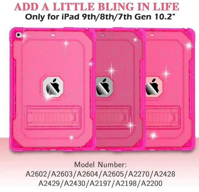 Alt view image 5 of 5 - ZoneFoker Case for iPad Air 2 Case, for iPad 6th/5th Generation 2018/2017, for Apple iPad 9.7 inch with Screen Protector/Stand, Glitter Hot Pink Full-Body Coverage Slim Cover for Girls Women Kids
