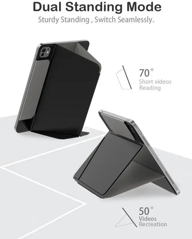 Alt view image 3 of 5 - Feams for iPad Pro 11 Inch Case M5/M4 2025/2024, Slim V-Fold iPad Pro 11 Inch M5/M4 Case 2025/2024 Magnetic Detachable Clear Back with Horizontal Adjustable Stand & Vertical Stand & Auto Sleep, Black