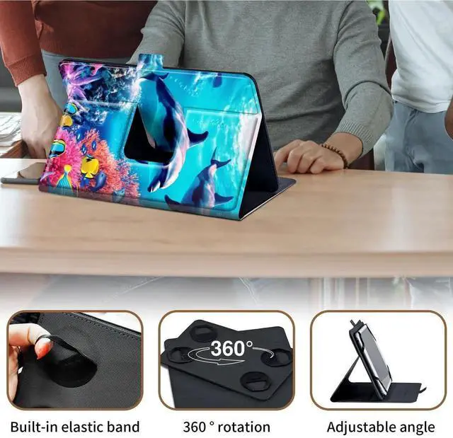 Alt view image 5 of 5 - for 8" DIALN X8 Ultra/Vortex Tab 8 4G/Foxx T8 Plus/Sky Devices Elite T8/MAXWEST Nitro 8/Pritom L8/Coopers CP80,Mxfdegf 360 Degree Rotating Stand and Magnetic Closure Case,Deep Sea Corals Dolphin