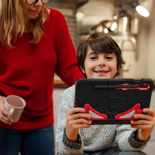 Alt view image 2 of 5 - AKABEILA Compatible with Samsung Galaxy Tab S7/S8/S9/S9 FE 11 inch(2023) Tablet CaseLightweight Shockproof Rugged Protective Cover with Kickstand for Kids Children Boys Babies Black Red