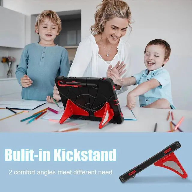 Alt view image 3 of 5 - AKABEILA Compatible with Samsung Galaxy Tab S7/S8/S9/S9 FE 11 inch(2023) Tablet CaseLightweight Shockproof Rugged Protective Cover with Kickstand for Kids Children Boys Babies Black Red