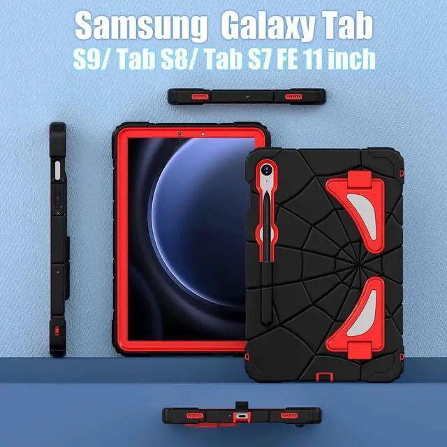Alt view image 4 of 5 - AKABEILA Compatible with Samsung Galaxy Tab S7/S8/S9/S9 FE 11 inch(2023) Tablet CaseLightweight Shockproof Rugged Protective Cover with Kickstand for Kids Children Boys Babies Black Red